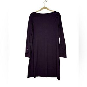 COS Burgundy Long Sleeve Cotton Boatneck Contrast Button Cuff Shift Dress Size M